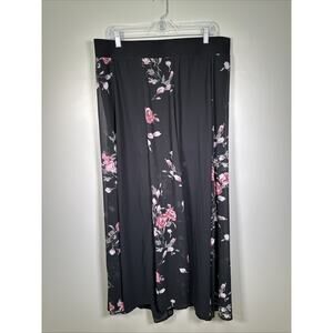 Torrid Maxi‎ Chiffon Skirt 1x Runway Collection Black Pink Floral Whimsigoth